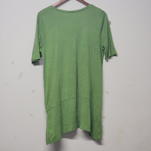 J.jill Pima Cotton Dipped Hem Tunic Green Blouse 1/2 Sleeve Medium Slub Boho - Picture 2 of 4